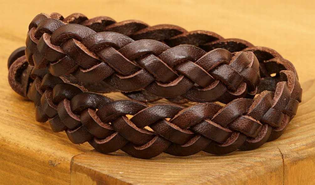 ラルフローレン) Ralph Lauren 編み込み レザー ブレスレット ダーク