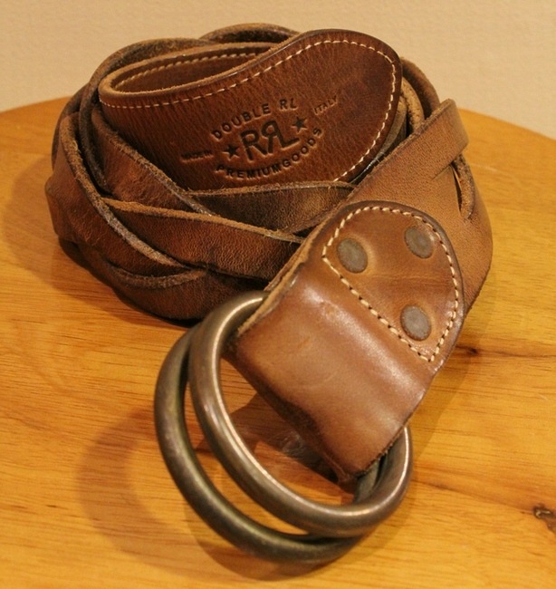 RRL(ダブルアールエル) レザー編みこみ リングベルト ブラウン