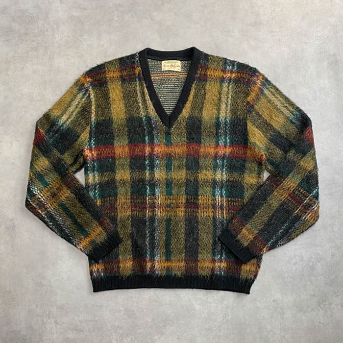 60's ARROW Plaid V-Neack Mohair Sweater 60年代 アロー チェック柄