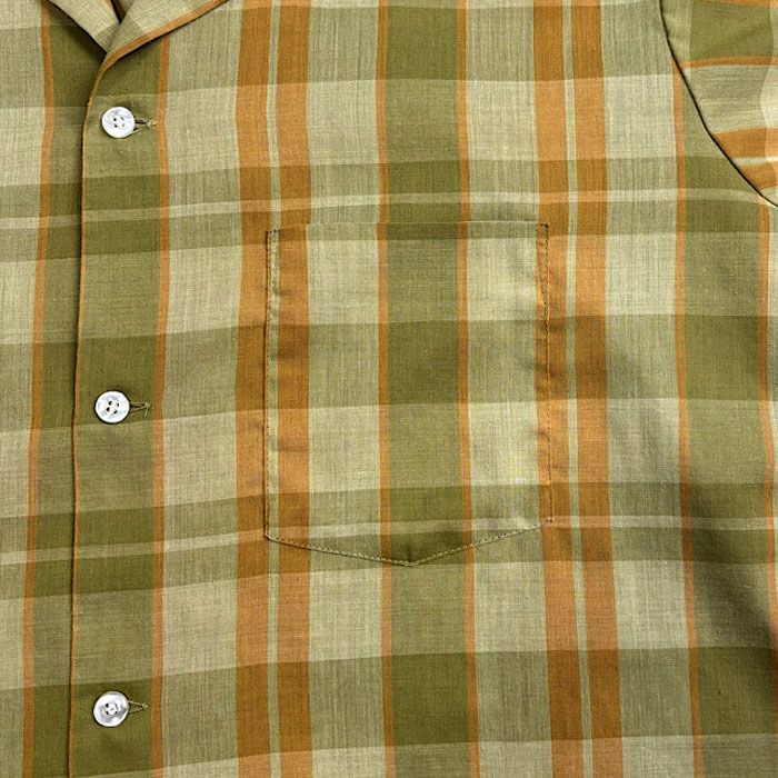 VINTAGE 60's ARROW DECTON PERMA IRON OPEN COLLAR LONG SLEEVE CHECK