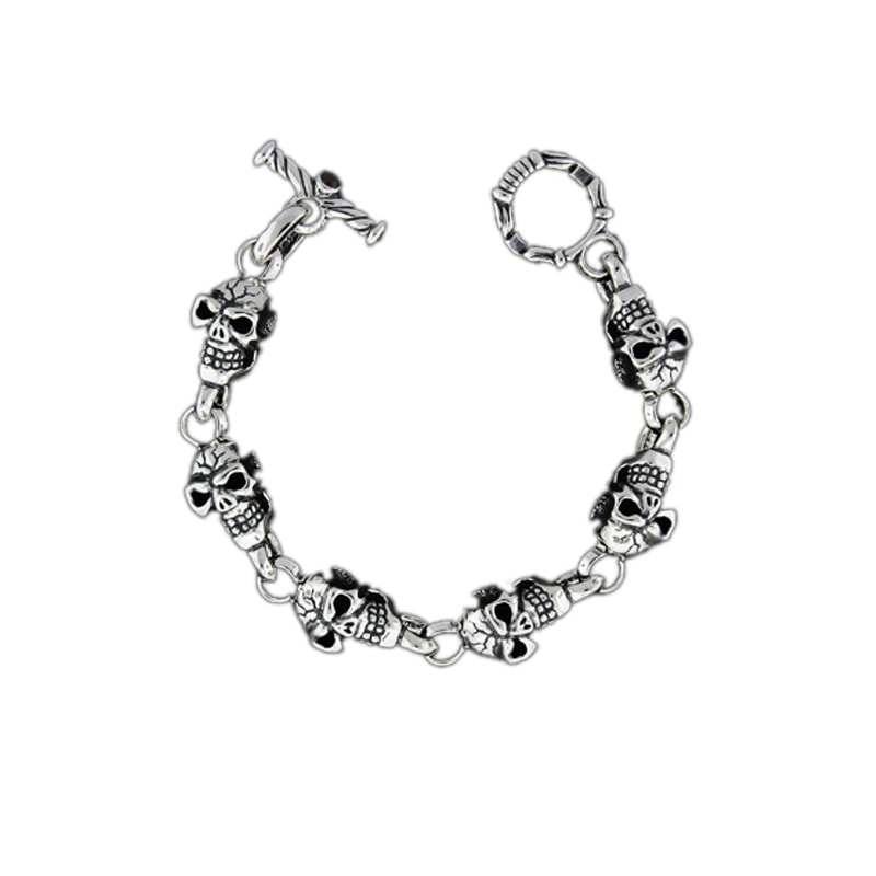 SKULL BRACELET - 6 SKULL WITH T-BAR CZ | ブレスレット | トラヴィス