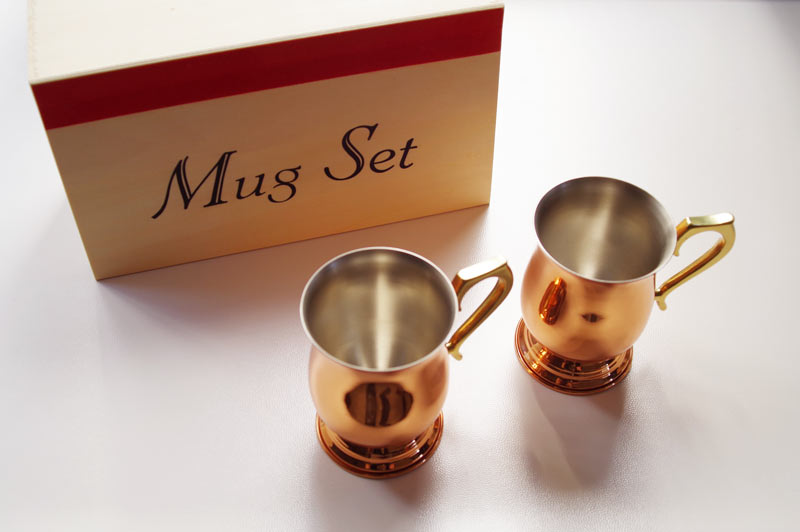 木箱入り 純銅 ジョッキ 小 ペア・ギフトセット 新光金属 銅製 真鍮