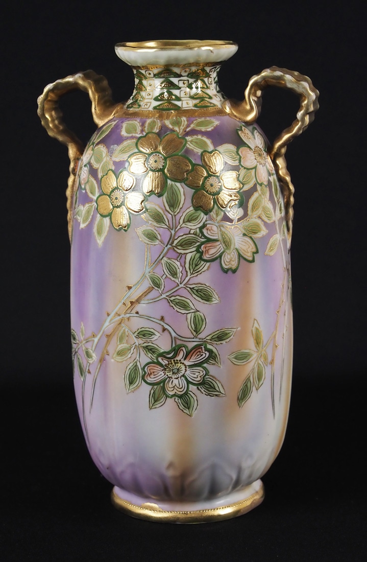 オールドノリタケ（ニッポン印）両手付薔薇花瓶 オールドノリタケ