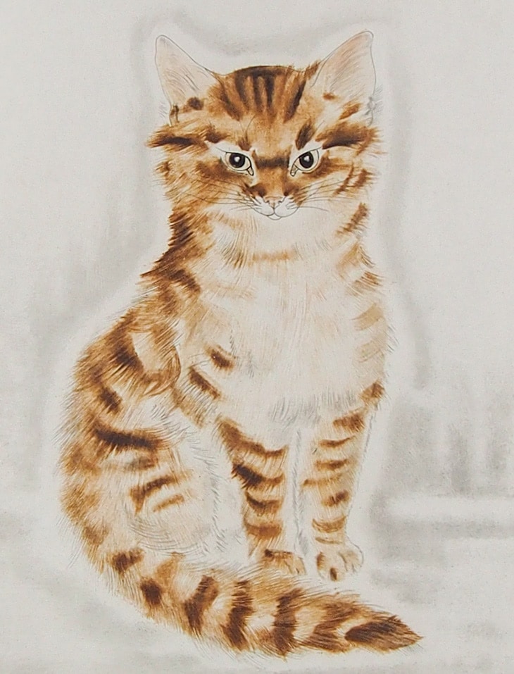 真作】版画 リトグラフ 青の幻想 猫のポートレート 静かに佇む猫 W2 真