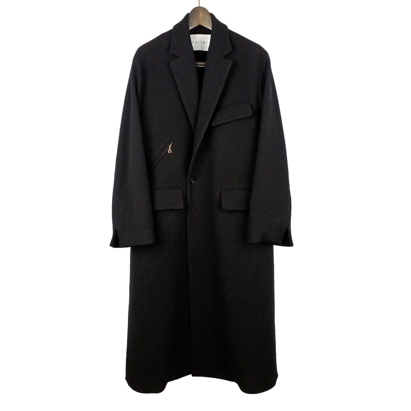 CULLNI クルニ Lamb Wool Melton Chester Long Coat BLACK 22-AW-026
