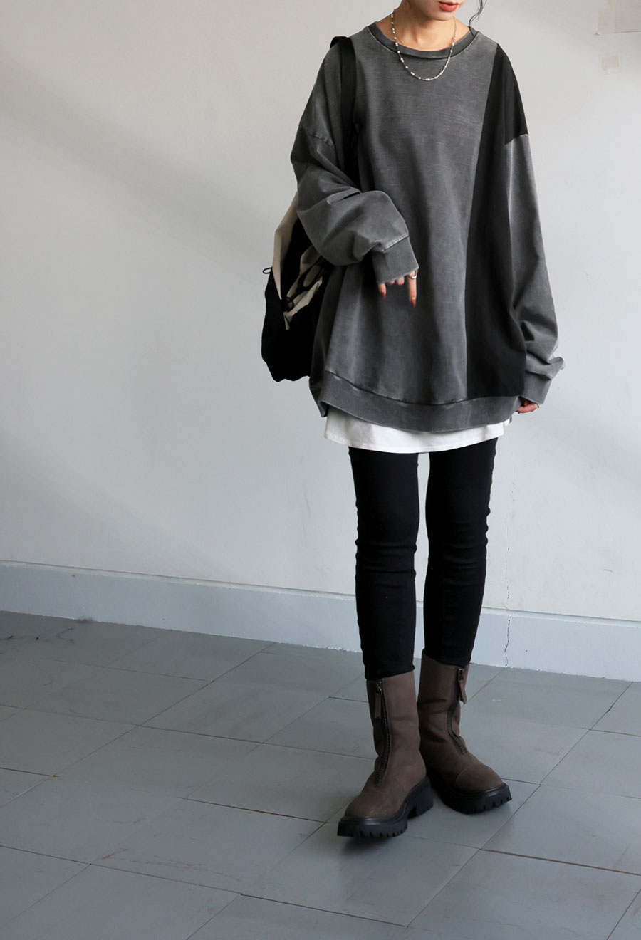 異素材切替 スウェット レディース プルオーバー 長袖 送料無料・再