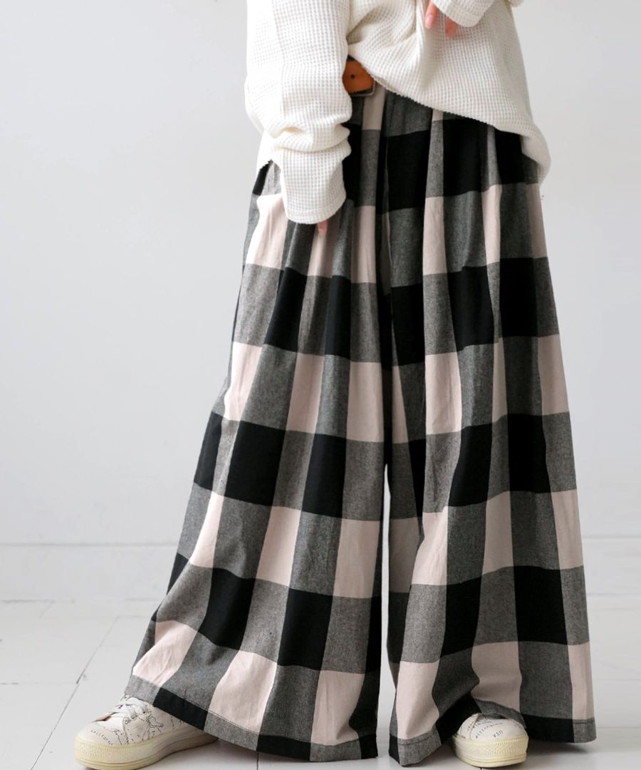 チェック柄 ワイドパンツ レディース ボトムス フレア 送料無料・再