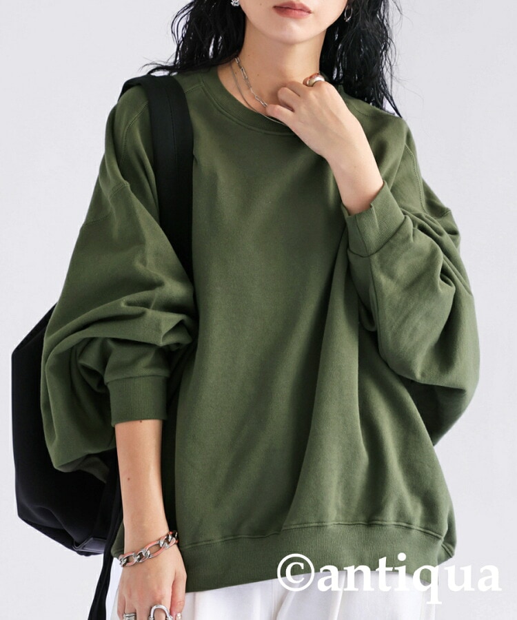 プルオーバー レディース 裏毛 綿100 ドルマン ショート丈・再入荷