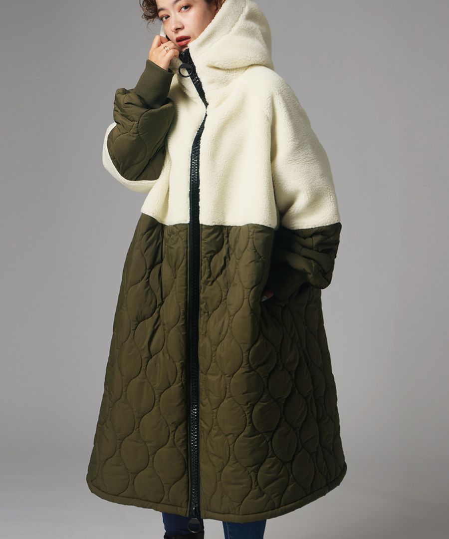 ビッグファスナー ロングコート レディース ボアアウター 送料無料・再