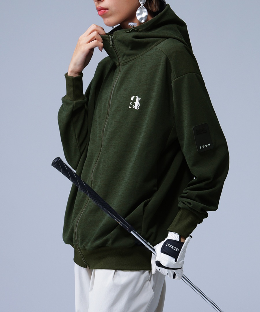STCH antiqua ゴルフウェア 刺繍ロゴジップフーディー パーカー 黒