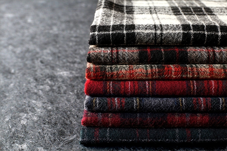 生地サンプル】洗いをかけた ウールガーゼ タータンチェック 2/48番手