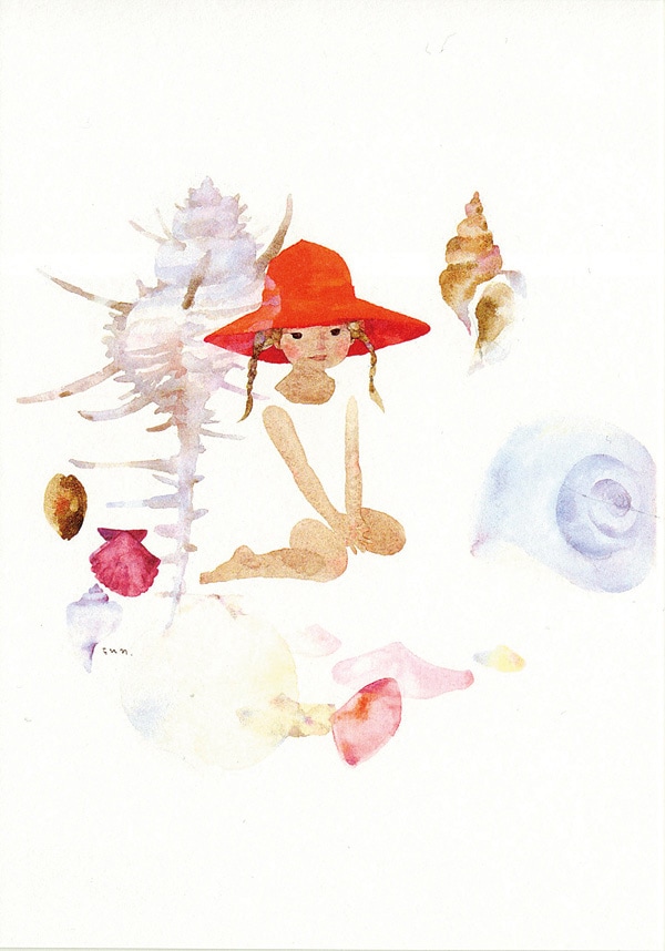 いわさきちひろ ポストカード 貝がらと赤い帽子の少女 | アーティスト