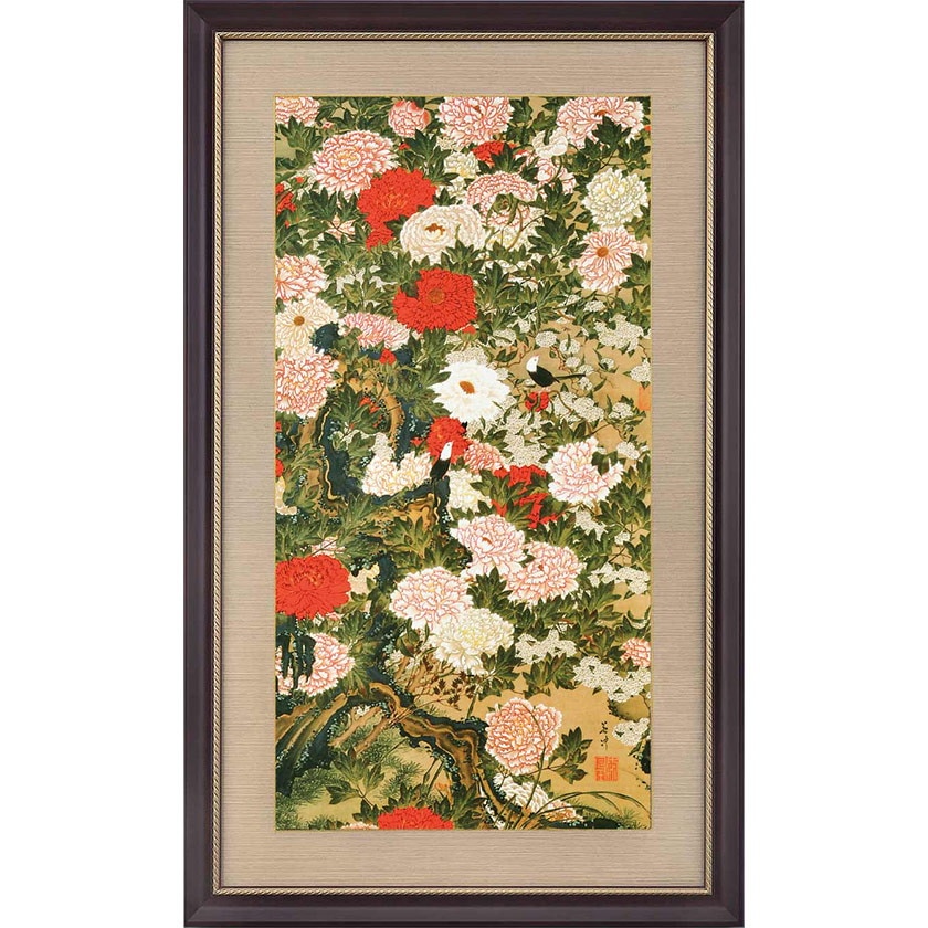 牡丹小禽図 額装 伊藤若冲 カラー複製絵画コレクション 美術品