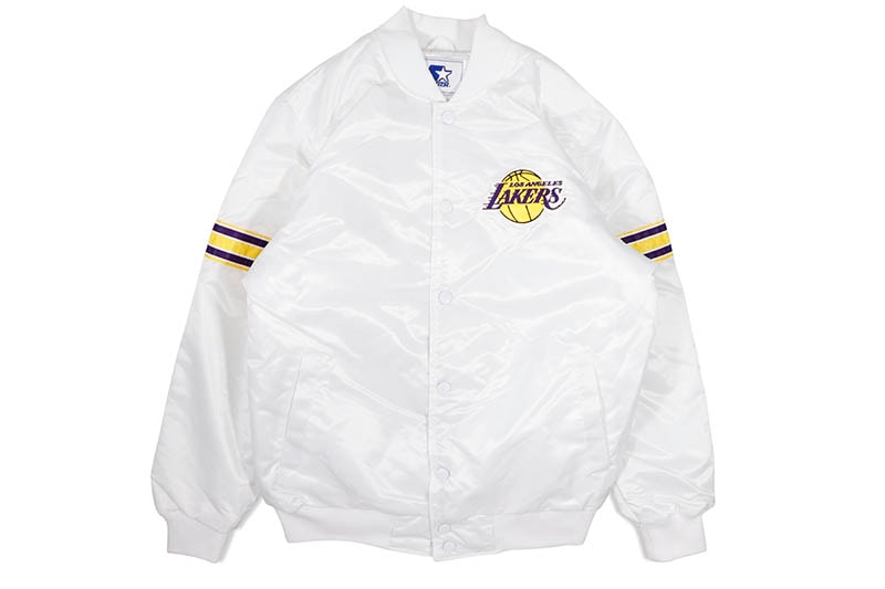 STARTER LOS ANGELES LAKERS VARSITY SATIN FULL-SNAP JACKET