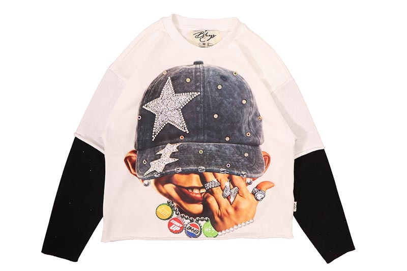 BKYS RHINESTONE SUNNY UP LS TEE (C1301:WHITE) | Brand,OTR,その他の