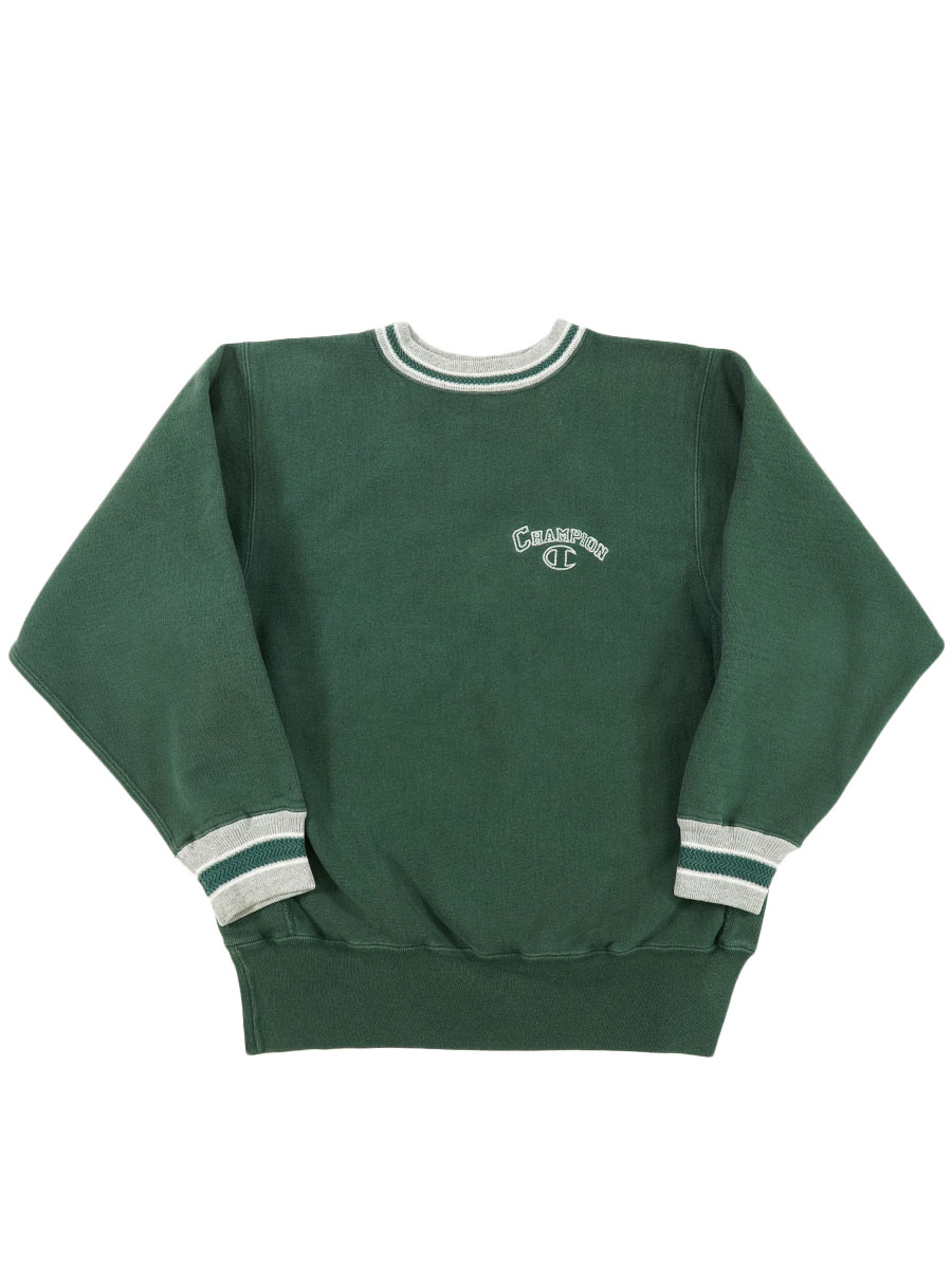 90's 刺繍タグ チャンピオンRW 刺繍ロゴ リブライン グリーン 表記(L