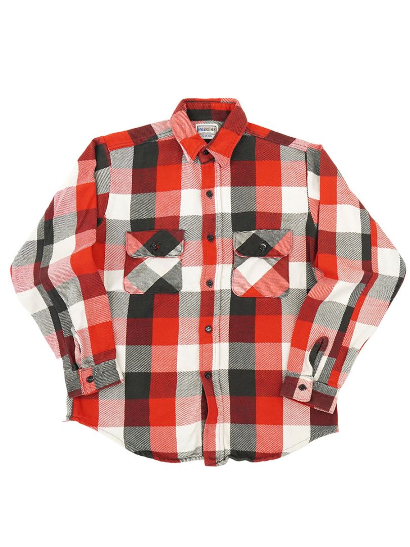 80'S FIVEBROTHER PLAID FLANNEL SHIRT (SIZE. MEDIUM) MADE IN USA