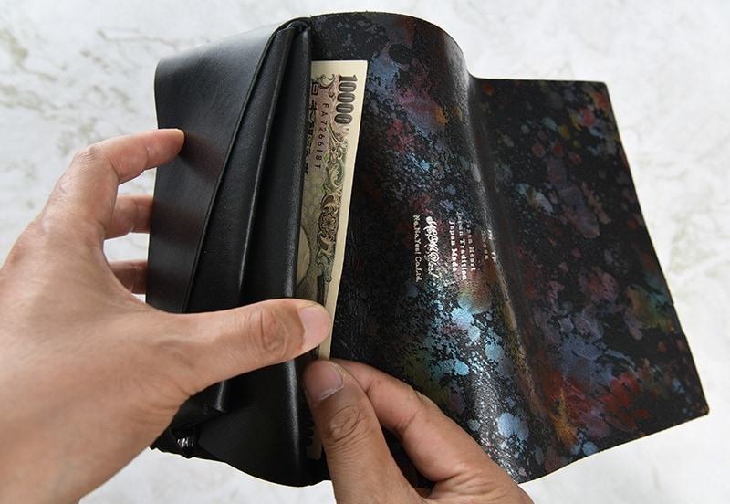 所作 shosa ロングウォレット Aurora Long Wallet ブラック×オーロラ