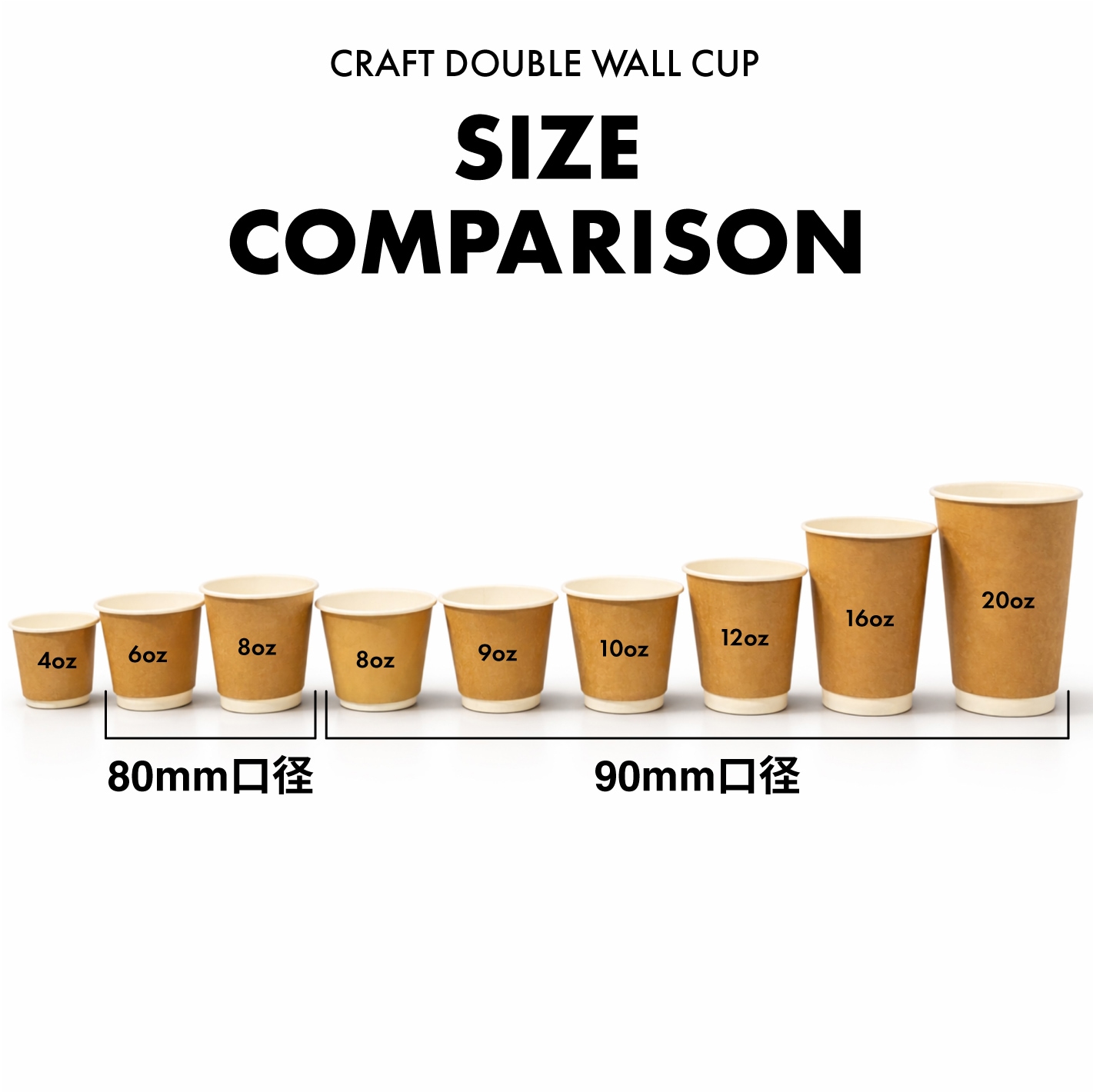 80mm口径 8オンス (240ml) 断熱二重クラフト紙コップ 1000個 | 紙