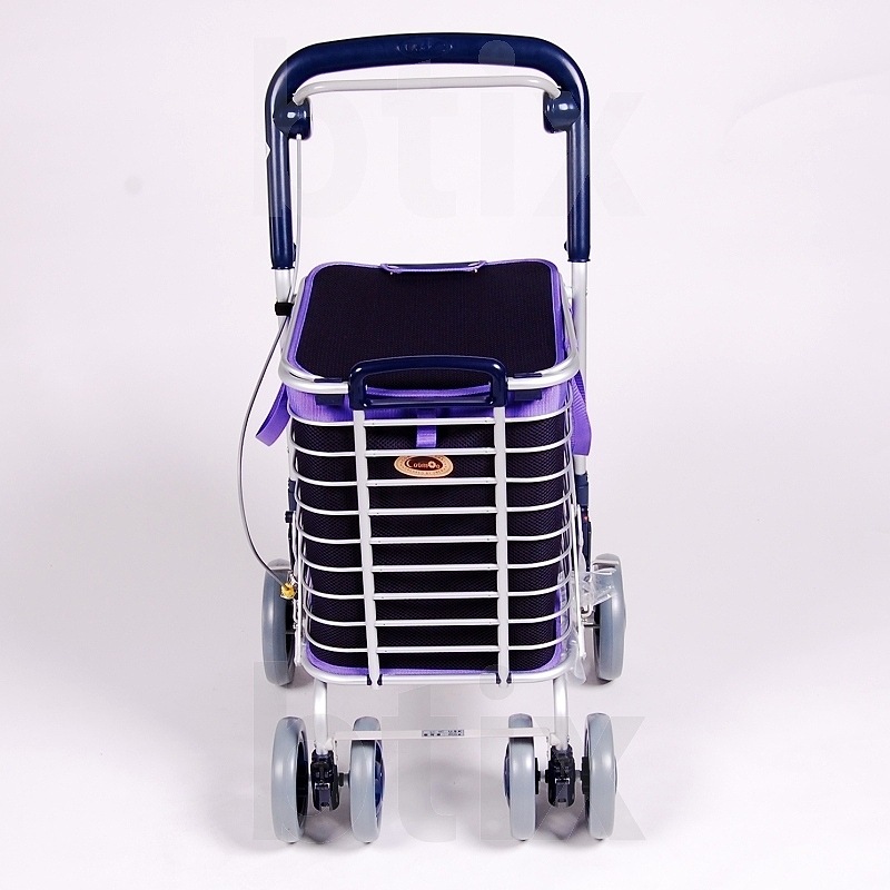 超売れ筋】ブレーキ付きアルミワイヤーカート メッシュ紺 ｜ シルバー