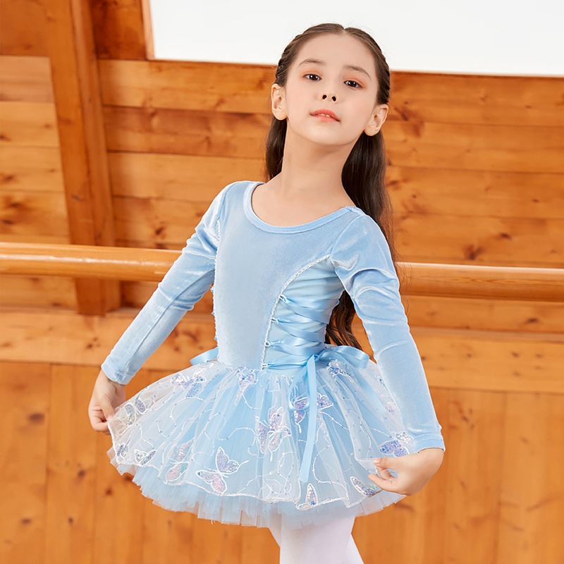 スカート付長袖レオタード キッズジュニア 2色展開SIK1805 | すべての