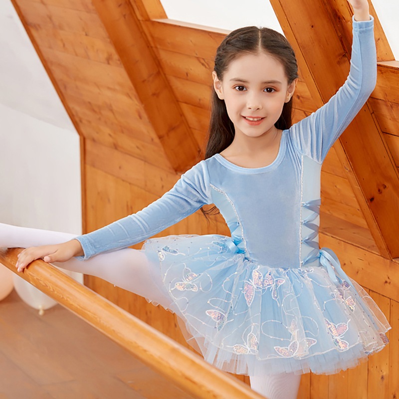 スカート付長袖レオタード キッズジュニア 2色展開SIK1805 | すべての