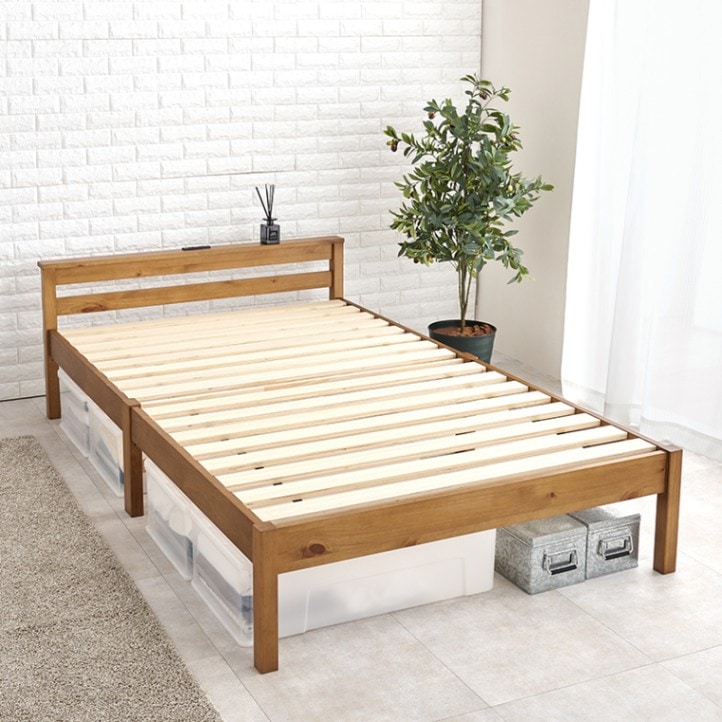セミダブル】宮付き 簡単3分組立て 天然木すのこベッド パイン材