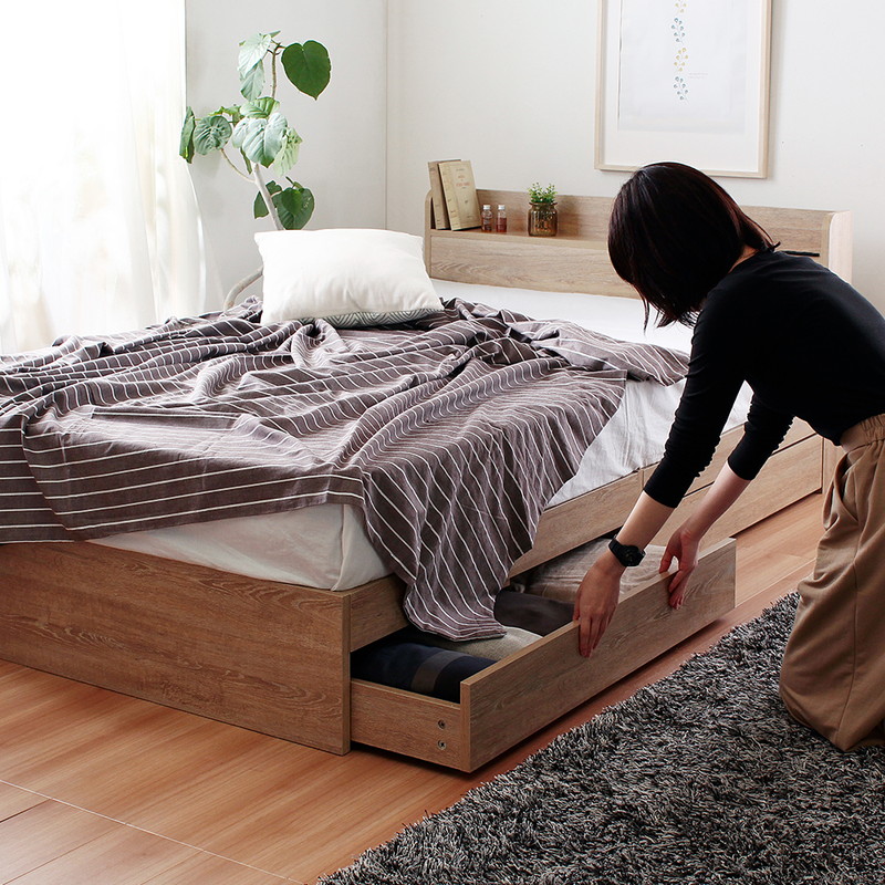 ダブル】ヘッドボード付き 引出し収納ベッド USB / シュクレ【Sucre