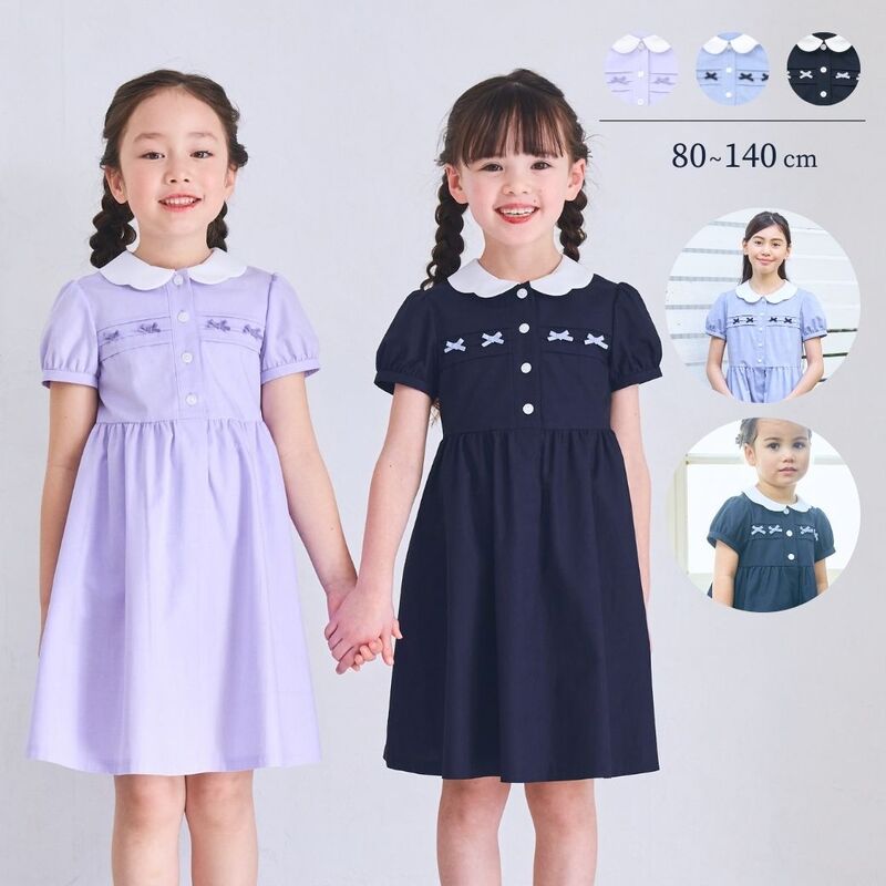 スカラップミニリボンワンピース 80 90 100 110 120 130 140cm (2536