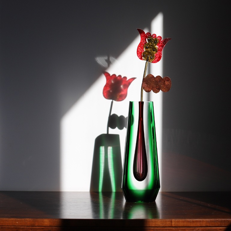 5594【美品】Jan Beranek作 チェコ ボヘミア アートガラス ベース 5594