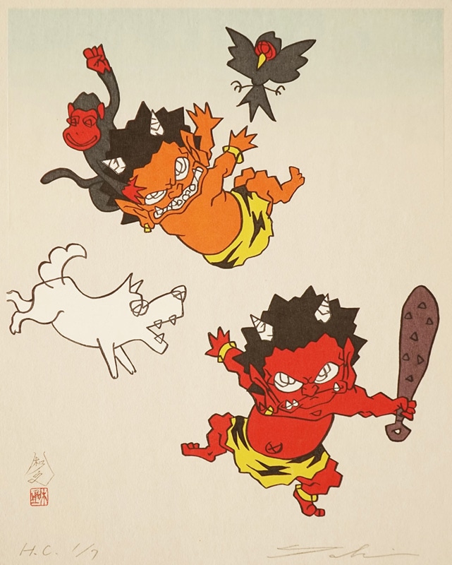 UKIYO-E STUDIO | 瀧下和之「桃太郎図 鬼ヶ島で鬼退治」