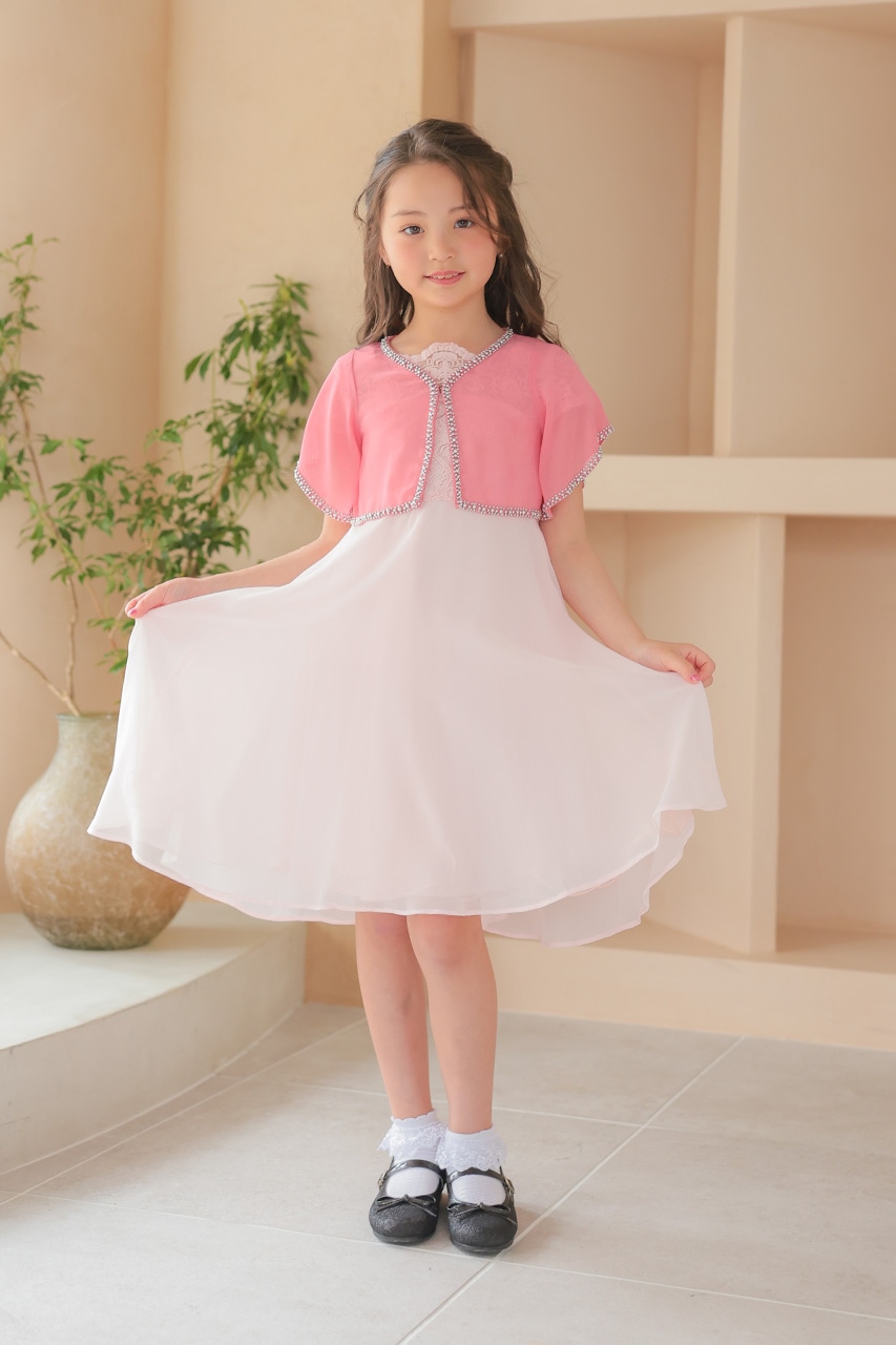 Kids エアリーシフォンビーズボレロ ピンク 5-6歳｜結婚式のパーティー