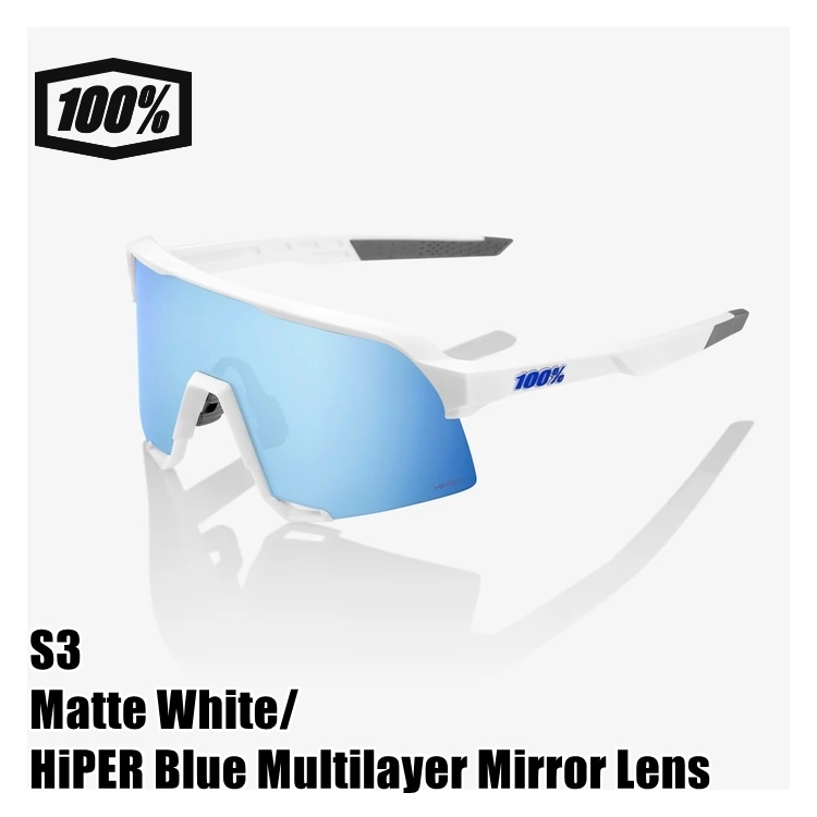100% ワンハンドレッド S3 Matte White/HiPER Blue Multilayer Mirror