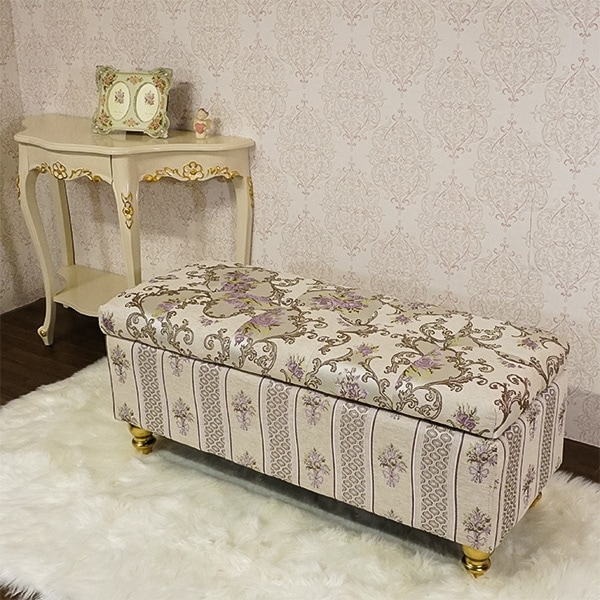 ローズロココGL ベンチボックスソファ：A01_02:シルバー(ゴールド