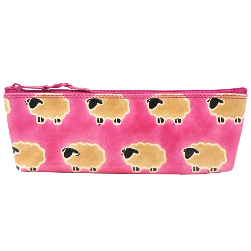 山羊革 ペンケース ひつじ柄（ピンク） | 第3世界ショップ 卸販売用