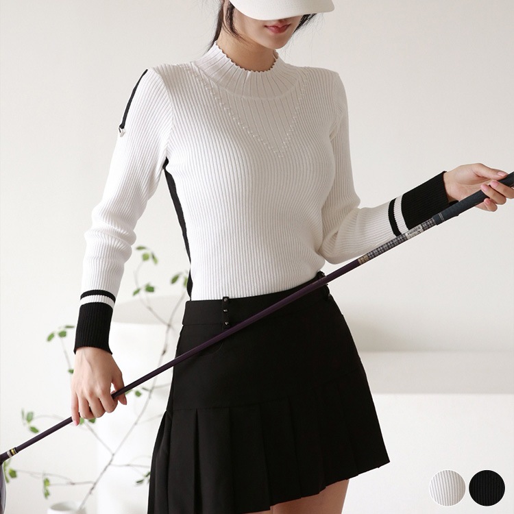 モックネック リブニット トップス 韓国ゴルフウェア | ゴルフ,ゴルフ