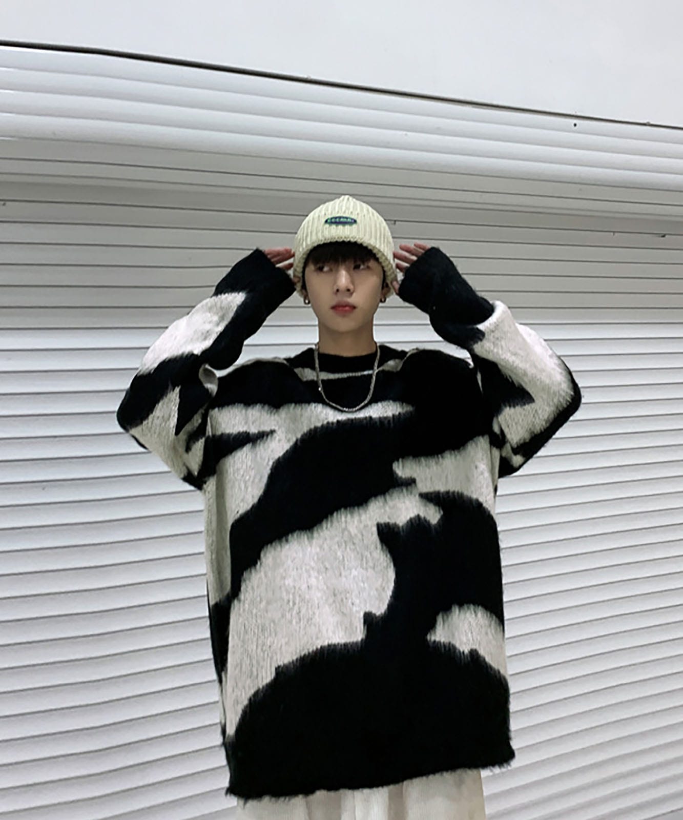 オーバーサイズ ニュアンス モノトーン モノクロ モヘアニット