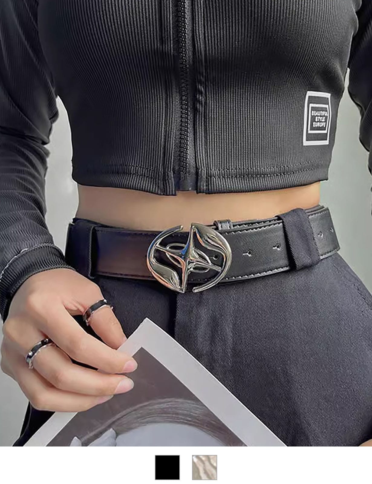 DEVICE select デザイン メタルバックルベルト ブラック シルバー