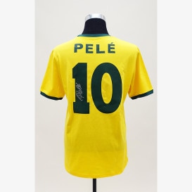 ペレ直筆サイン入りブラジル代表1970復刻版ホームユニフォーム特製