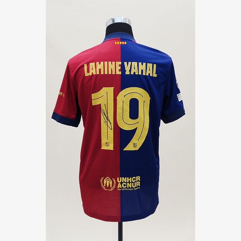 ヤマル直筆サイン入りバルセロナ24/25ホームユニフォーム (丸ロゴ