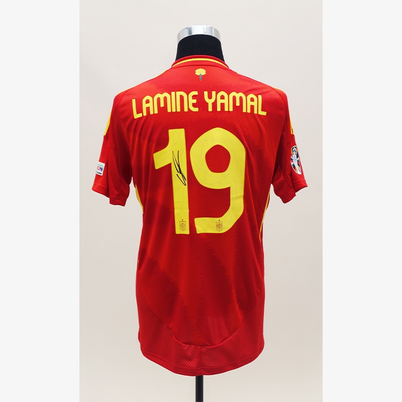 ヤマル直筆サイン入りスペイン代表2024ホームユニフォーム (決勝モデル