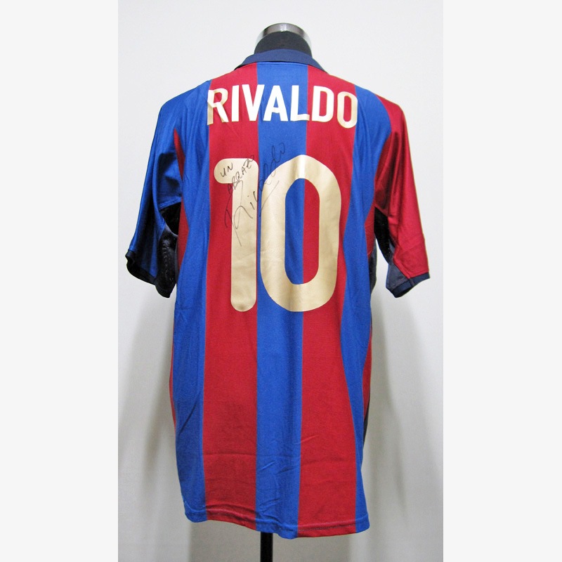 リバウド直筆サイン入り選手支給バルセロナ01/02ホームユニフォーム