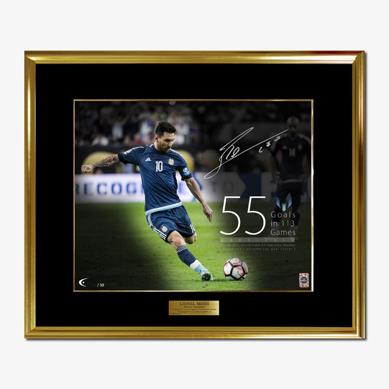 世界限定30枚] メッシ直筆サイン入り代表55ゴール達成記念グラフィック