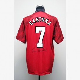 カントナ直筆サイン入りマンチェスターU93/94復刻版ホーム