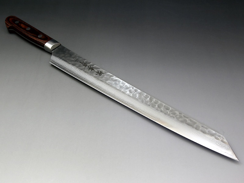 墨流しV金10号柳刃包丁285mm 黒檀花梨瘤八角柄 墨流しV金10号柳刃包丁