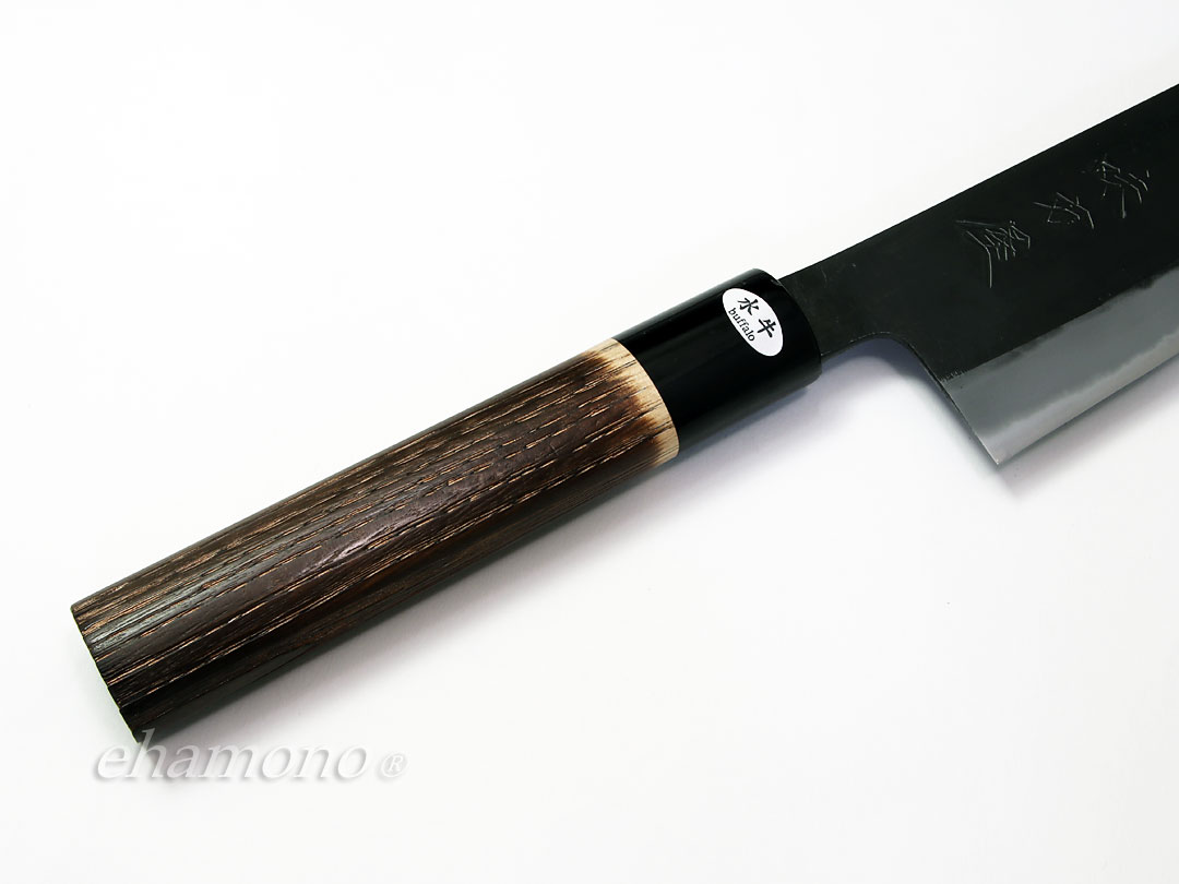 日野浦刃物工房 味方屋作 切付牛刀210 黒 水牛焼栗柄