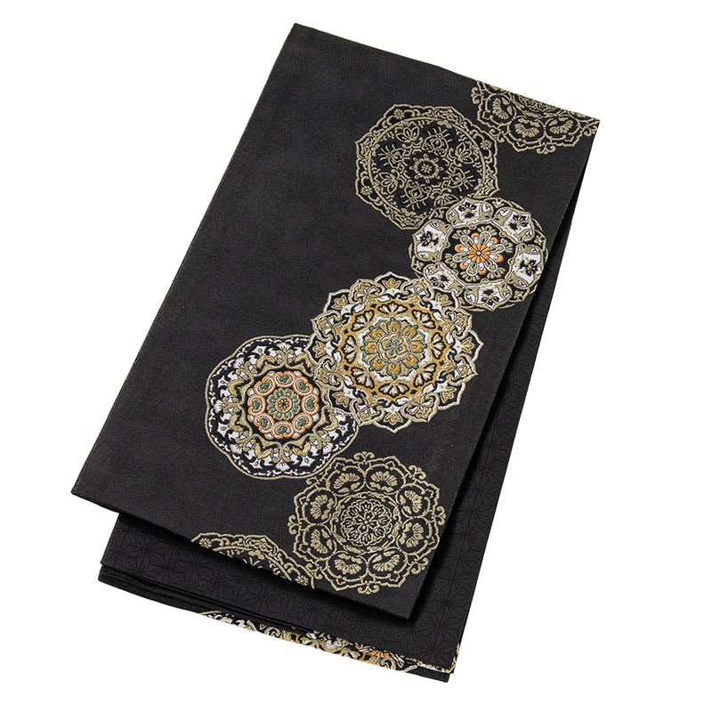 袋帯 ポリ 六通 黒 吉祥華紋 芯なし 430cm | 大人和装,婦人着物・袴