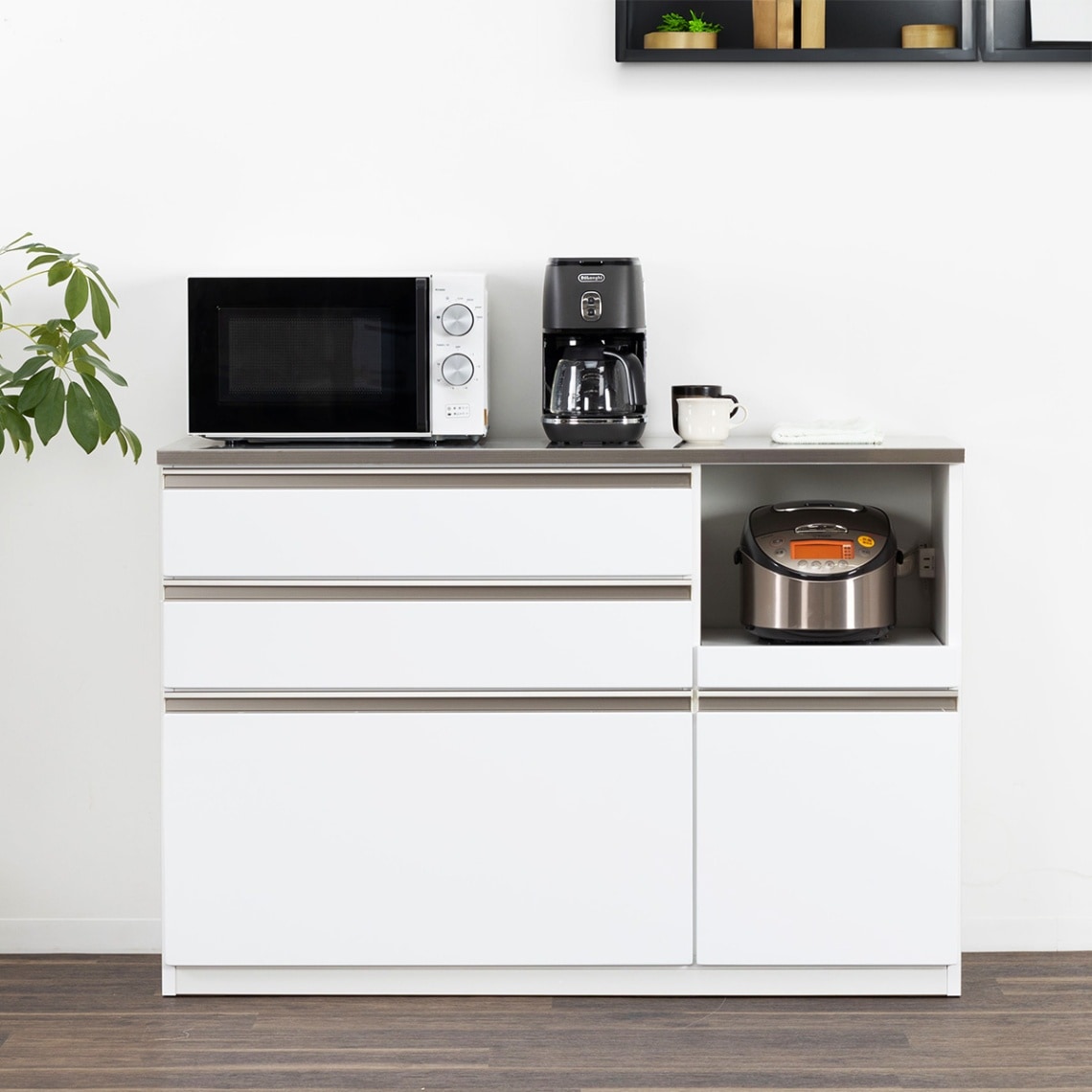 幅120］ステンレス天板 キッチンカウンター｜すっきり収まる大容量収納