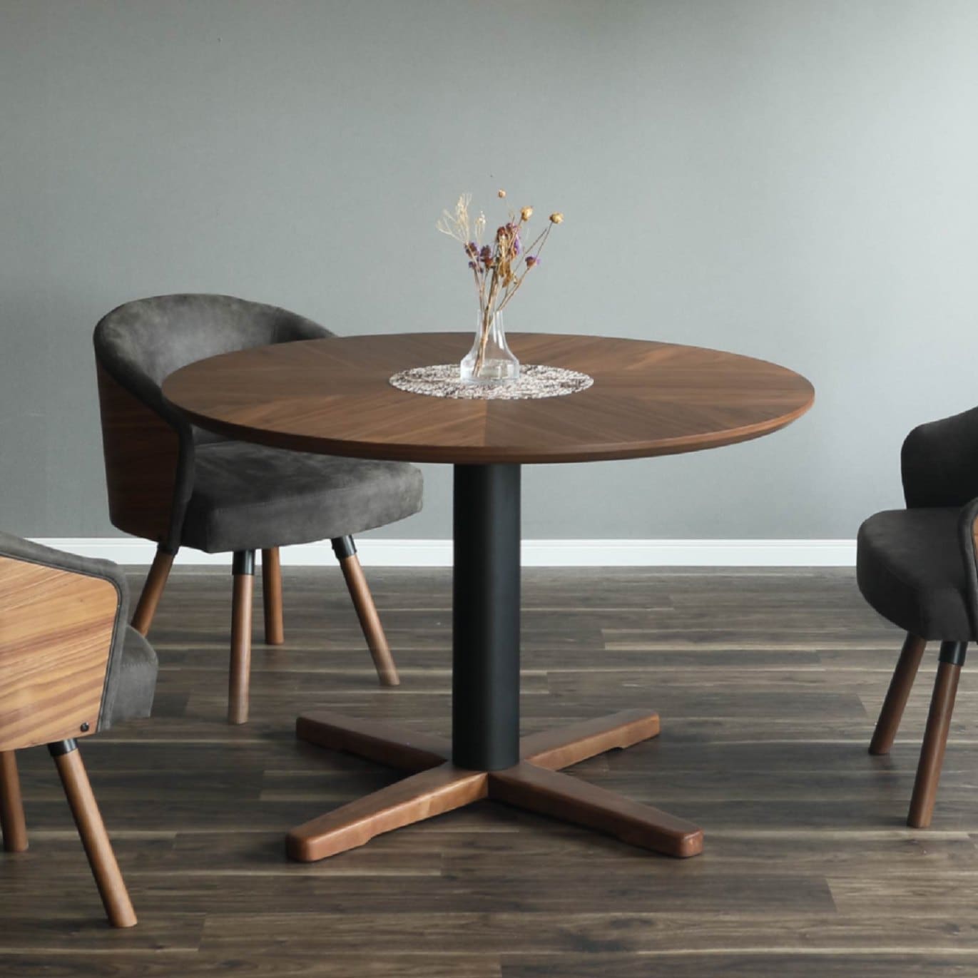 丸テーブル ダイニングテーブル 110cm｜木目 ホワイトオーク アイアン