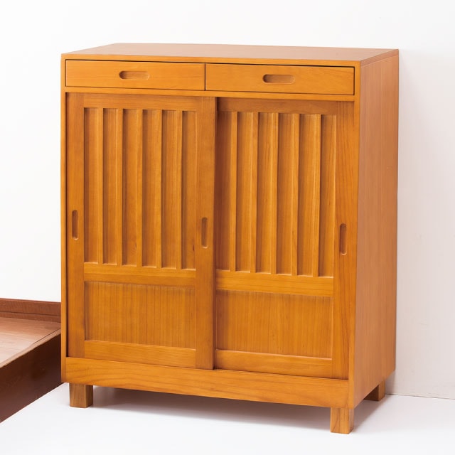 天然木和風引き戸シューズボックス 2枚扉｜ファミリー・ライフ公式通販
